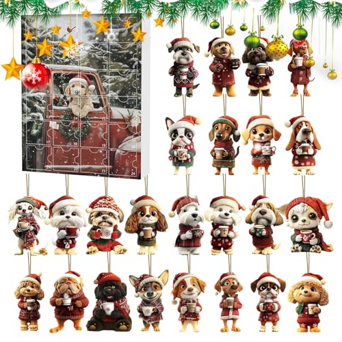 Weihnachts-Adventskalender Mit Hund Beim Kaffee-Trinken, 24 Tage Countdown + 2D Akrylanhänger, Weihnachtsbaum-Dekoration Für Familie & Kinder von XIAOXIAOYU