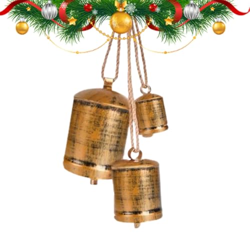 XIAOXIAOYU Dekorative Kuhglocken,Kuhglocken Weihnachtsdekoration, Vintage Weihnachtsdekorationen, Weihnachtsglocken zur Dekoration, Weihnachtsglocken an einem handgefertigten Seil zur Dekoration der von XIAOXIAOYU