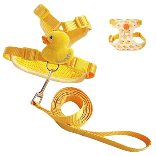 XIAOXIAOYU Hamster-Leinen- und Geschirr-Set – Entenmuster, Cartoon-Nylon-Hamstergeschirr-Set, verstellbares Zugseil, multifunktional, weiches Haustier-Outdoor-Zubehör für Kätzchen, kleine Haustiere von XIAOXIAOYU