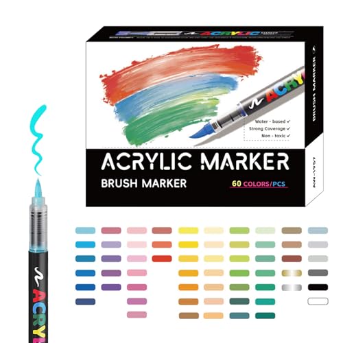XIAOXIAOYU Malmarker, Acryl-Pinselmarker-Set – lichtbeständiges Bastelset für Keramik, Stein, Glas, Stein, Holz, Leinwand von XIAOXIAOYU