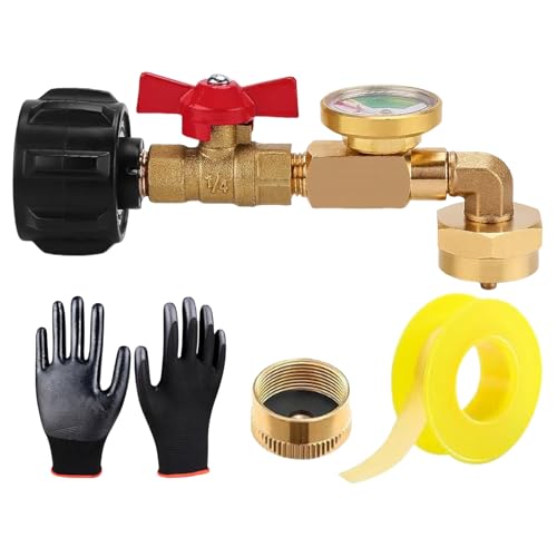 XIAOXIAOYU Propangas-Nachfülladapter – Transferanschluss mit Ventil und Messgerät | Outdoor-Camping-Grill-Zubehör | Füllen Sie 0,5 kg Flasche aus 9 kg Tank, mit 90-Grad-Winkel-Design von XIAOXIAOYU