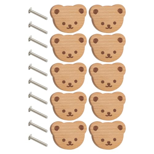 XIAOXIAOYU Schubladenknäufe Cartoon Bär 10er Set | Badezimmer Schrankgriffe Aus Holz | Deko Griffe Für Küche Schminktisch Schrank Schreibtisch Möbel von XIAOXIAOYU