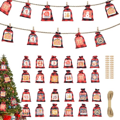 XIAOXIAOYU Weihnachts-Adventstüten | Weihnachts-Countdown-Set, festliche Kollektion, 24-Tage-Countdown-Kalender, Weihnachts-Countdown-Weihnachtszubehör von XIAOXIAOYU