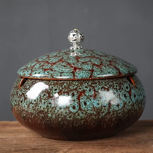 XIAOXIN Moderner unregelmäßiger Farbverlauf schwarzer Keramik-Aschenbecher mit Deckel Retro-Desktop-Dekoration Tragbarer Auto-Aschenbecher Büro-Schlafzimmer-Dekoration von XIAOXIN