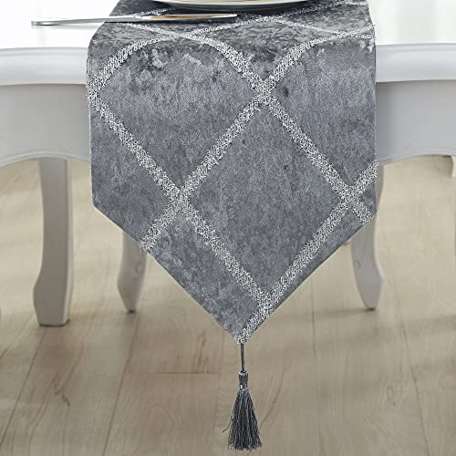 XIAOXIXI Tischläufer Herbst,Grauer Tischläufer Kariert Und Quasten Flanell Strass Tischläufer Für Hochzeit Thanksgiving Matte Esszimmer Party Urlaub Decoratio,30Cm × 180Cm28 von XIAOXIXI