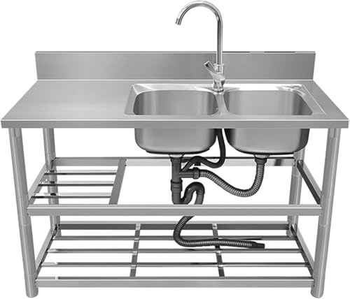 Edelstahl-Mehrzweckspüle, Doppelspüle for gewerbliche Restaurants, Küchenspüle mit Ständer und Ablageflächen, komplettes Wasserhahn-Set for Zuhause(Single Cold,120 * 50 * 80Right) von XIAOYIWIN