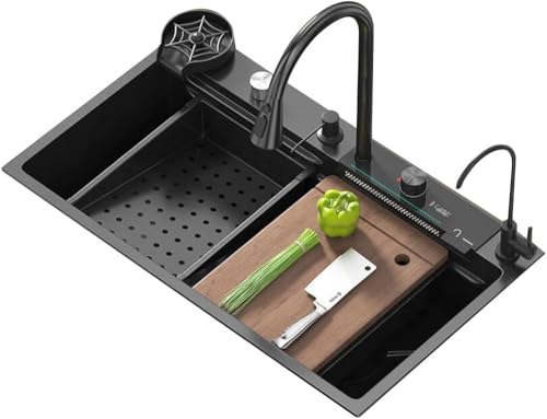 Einzelspüle aus Edelstahl mit großem Abflusskorb, leicht zu reinigen, integriertes Design, digitaler Kaskadenheizer for die Küche, einfacher Siphonhahn von XIAOYIWIN