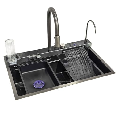 Intelligente Küchenspüle aus Edelstahl mit digitaler Anzeige. Multifunktionale Kaskadenspüle for Zuhause und Büro. Modernes Küchenlavabo. Elegantes Design for einfache Nutzung. von XIAOYIWIN