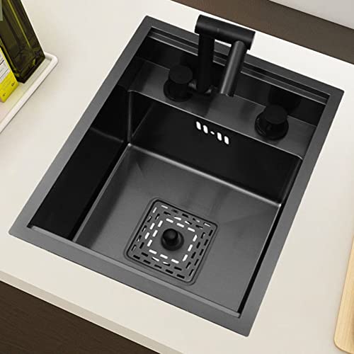 Kompakte schwarze Küchenspüle mit klappbarem Wasserhahn. Verstecktes Design for die Verwendung auf einer Insel. Einfaches kleines Waschbecken mit Abdeckung for effizientes Kochen und platzsparende Lös Kompakte schwarze Küchenspüle mit klappbarem Wasserhahn. Verstecktes Design for die Verwendung auf einer Insel. Einfaches kleines Waschbecken mit Abdeckung for effizientes Kochen und platzsparende Lös von XIAOYIWIN