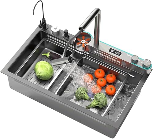 Küchenspüle, Einzelbecken, Kaskadendesign, multifunktionale Spüle mit Pulldown, langlebig und leicht zu reinigen(75x45CM) von XIAOYIWIN