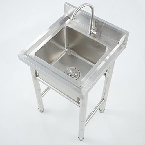 Küchenspüle aus Edelstahl, Mehrzweckspüle for den Außenbereich mit Wasserhahn und Sieb, tragbares Waschbecken for die Verwendung in Garage und Restaurant, Einzelbecken-Design von XIAOYIWIN