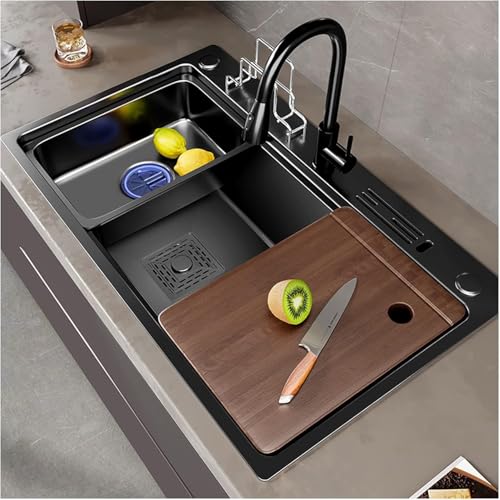 Küchenspüle mit Wasserhahn, multifunktionale Arbeitsplatte for den Heimgebrauch, Unter- oder Obermontage, langlebiges Abflusssystem for einfaches Ausgehen(75x45x23cm) von XIAOYIWIN