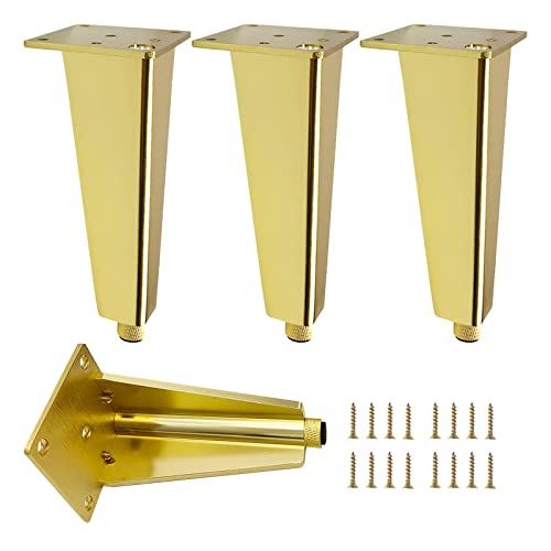 XIAOYIWIN 4 Stück Sofabeine-Möbelbeine aus Metall-DIY Tischbeine-Moderne Möbelschrankbeine-Schreibtischbeine-Couchtischbeine-Verstellbare Möbelfüße(Gold,10cm(3.9in)) von XIAOYIWIN