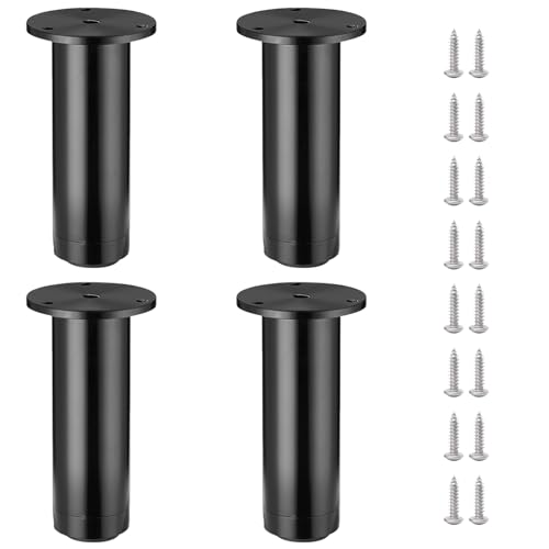 XIAOYIWIN Möbelbeine aus Aluminiumlegierung, Set mit 4 höhenverstellbaren Sofa- und Schrankstützfüßen mit Rutschfester Matte und Schrauben(Black,4INCH) von XIAOYIWIN