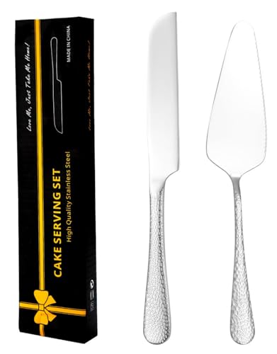 XIAOYU 2pcs gehämmertes Kuchenmesser und Server-Set, Edelstahl Hochzeitstorte schneiden Utensilien, Kuchenschneider und Servierplattel für Geburtstag, Party, Jubiläum von XIAOYU