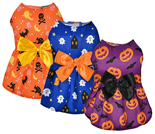 XIAOYU 3 Stück Halloween Hundekleid, Welpe Hund Urlaub Party Kostüm, Skelett/Geist/Kürbis Röcke, Hundekleidung Kleider für kleine Hunde Katze, M von XIAOYU