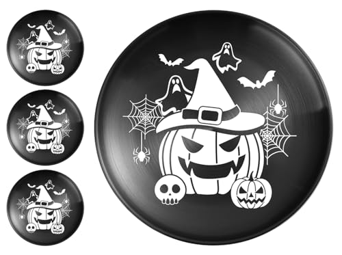 XIAOYU 4-teiliges Halloween-Tellerset, 8.07 Inch runde Essteller aus gotischem Metall, Essteller aus Edelstahl für Halloween, Ostern und Weihnachten, wiederverwendbar und spülmaschinenfest, schwarz XIAOYU 4-teiliges Halloween-Tellerset, 8.07 Inch runde Essteller aus gotischem Metall, Essteller aus Edelstahl für Halloween, Ostern und Weihnachten, wiederverwendbar und spülmaschinenfest, schwarz von XIAOYU