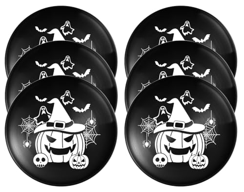XIAOYU 6-teiliges Halloween-Tellerset, 8.07 Inch runde Essteller aus gotischem Metall, Essteller aus Edelstahl für Halloween, Ostern und Weihnachten, wiederverwendbar und spülmaschinenfest, schwarz XIAOYU 6-teiliges Halloween-Tellerset, 8.07 Inch runde Essteller aus gotischem Metall, Essteller aus Edelstahl für Halloween, Ostern und Weihnachten, wiederverwendbar und spülmaschinenfest, schwarz von XIAOYU