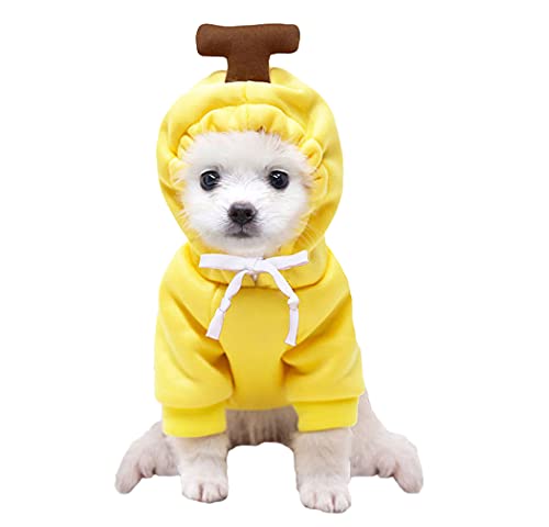 XIAOYU Haustierkleidung Hund Hoodies warmes Sweatshirt Mantel Welpen Herbst Winter Bekleidung Overall mit Fruchthaube, Banane, S von XIAOYU