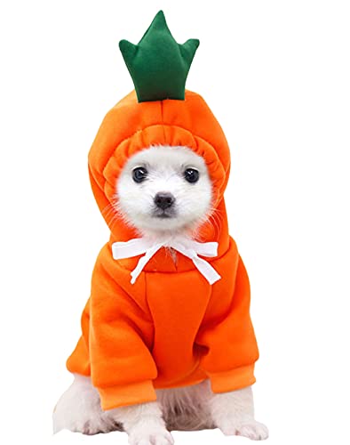 XIAOYU Haustierkleidung Hund Hoodies warmes Sweatshirt Mantel Welpen Herbst Winter Bekleidung Overall mit Fruchthaube, Karotte, L von XIAOYU