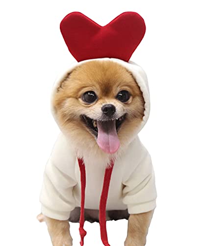 XIAOYU Haustierkleidung Hund Hoodies warmes Sweatshirt Mantel Welpen Herbst Winter Bekleidung Overall mit Fruchthaube, Liebe, L von XIAOYU