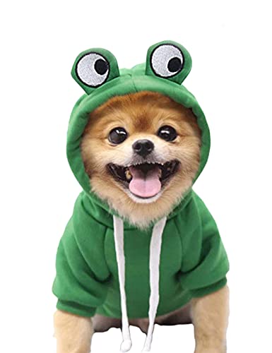 XIAOYU Haustierkleidung Hund Hoodies warmes Sweatshirt Mantel Welpen Herbst Winterbekleidung Overall mit Fruchthaube, Frosch, M von XIAOYU