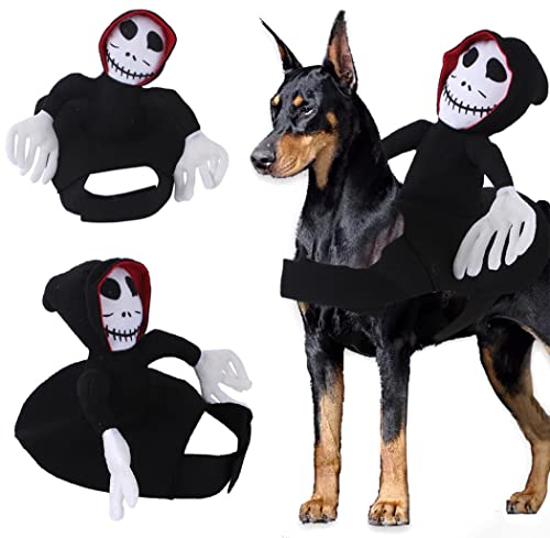 XIAOYU Hund Gruseliges Grimace Kostüm, Haustier Hunde Halloween Reiter Stil Kostüm, Hund Katze Cosplay Kostüm für Halloween Weihnachten Geburtstag Party, L von XIAOYU