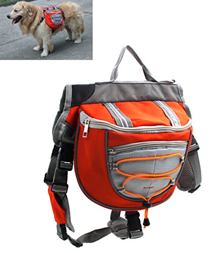 XIAOYU Hund Rucksack, verstellbare Satteltasche Kabelbaum Träger, für Reisen Wander-Camping, orange, L von XIAOYU