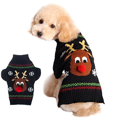 XIAOYU Hundepullover für Hunde weihnachtlich Rentier, Schwarz, XL von XIAOYU