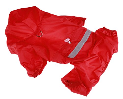 XIAOYU einstellbare Pet Hund wasserdichte Overall Regenmantel Jacke mit sicheren reflektierenden Streifen, rot, L von XIAOYU