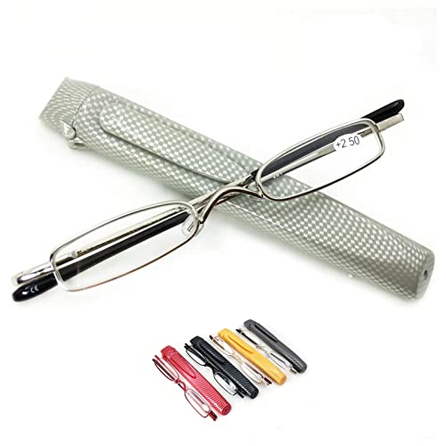 XIAOYUE Tragbare Mini-Lesebrille für Damen und Herren, Schlanke Taschenlesebrille mit Pen Clip Tube Case, Federscharnier Lesegeräte (Color : Silver, Size : 1.75 x) von XIAOYUE