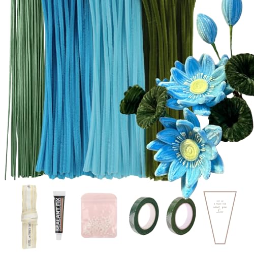 425 Stück Pfeifenputzer Basteln Set 8mm Pfeifenreiniger Blumen 3 Farben Pipe Cleaner mit Blumendraht Schleifenband Staubblätter Kreppband Perlenaufnäher Blumenpapier Klebstoff für DIY Dekorationen von XIAQICA