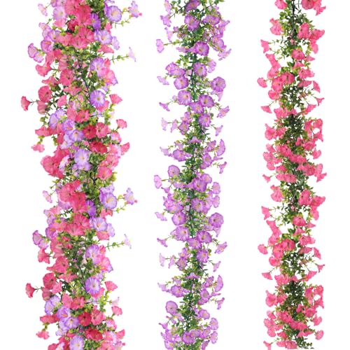 XIAQICA 2 Stück Blumengirlande Künstlich 180cm Petunien Blumenranken Kunstblumen Hängend Deko Künstliche Balkonpflanzen für Wohnzimmer Balkon Garten Hochzeit Wand Dekor (Rosa, Lila) von XIAQICA