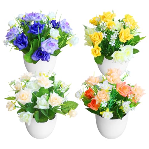 XIAQICA 4 Stück Mini Künstliche Blumen Klein Kunstpflanze Kunstblumen im Topf Grünpflanzen für DIY Topfpflanzen Blumenarrangements Außenbereich Innen Außenbereich Wohnzimmer Deko von XIAQICA