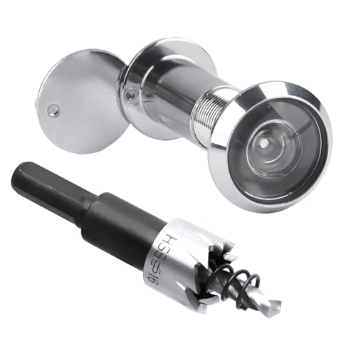 XIAQICA Türspion mit Sichtschutz 200° Weitwinkel Optische Glaslinsen Türspione mit Bohrer - Bohrloch Ø 16mm - Zinklegierung Spion Einstellbare Länge Spio für 35-60mm Dicke Türen (Silber) von XIAQICA