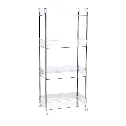XIASABA Acrylic Transparent Cosmetic Snacks Storage Shelf with Wheels for Dormitory Floor Transparent Removable 3 Layers 62x37x20 5cm (4 Layers 86.2x37x20.5cm) von XIASABA