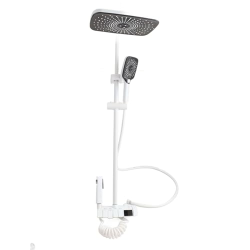 XIASABA Bathroom Shower Head Set NPT 1/2 Push Stainless Steel Rain Shower Button Comfortable Rainfall Shower Head With Handheld Sprayer Combo Shower Faucet Set (Weiß) von XIASABA