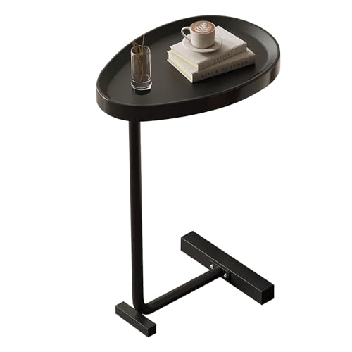 XIASABA Mini-Couchtisch, C-förmiger Beistelltisch, kleiner eiförmiger, ovaler Couchtisch zum Unterschieben für das Wohnzimmer, ovaler Sofa-Beistelltisch (schwarz) von XIASABA