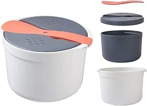XIASABA Mikrowellen Reiskocher Haushalts-Mikrowellenherd Reiskocher 2L Mikrowellen Dampfgarer für Mikrowelle Reis, PP in Lebensmittelqualität Microwave Rice Cooker, Sieb und Dampftopf Set (Orange) von XIASABA