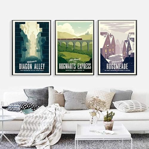 XIAXIAJIA Leinwandmalerei Dekorative Winkelgasse Hogwarts Express Hogsmeade Retro Wandkunst Poster,Vintage Kunst Reiselandschaft Wandbilder Home Office Decor ohne Rahmen (3X30x40cm) von XIAXIAJIA