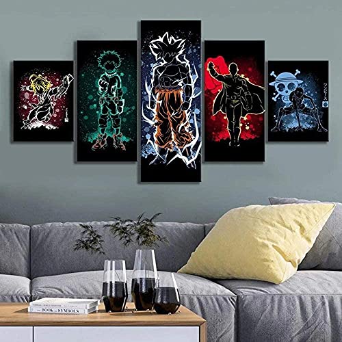 XIAYF Anime Naruto One Piece Dragon Ball Leinwand Bilder Wandbilder Leinwandbilder 5 Teilig HD Poster leinwand Rahmen Gemälde Modern Wohnzimmer Wohnkultur Geschenk 100x55cm von XIAYF