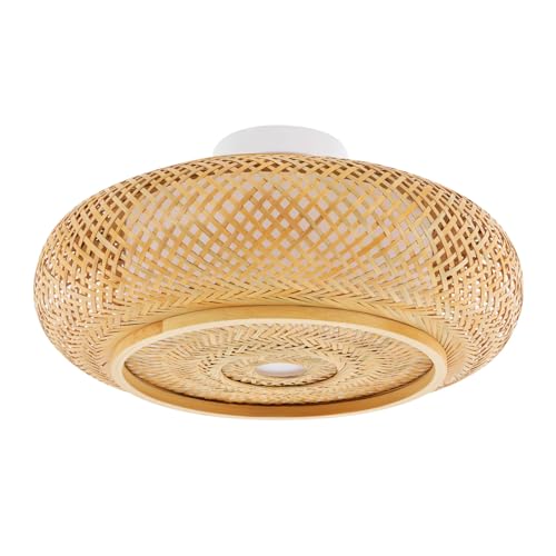 Bambus Deckenleuchte Deckenleuchten,40x14cm Led Deckenleuchte E27,Rund,Ceiling Light,Decke Lampe für Küchen,Flure,Wohnzimmer,Schlafzimmer,Handgeflochten, PVC von XIAYUHE