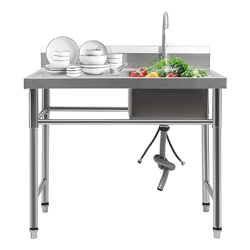 Edelstahl Einbauspüle, Aufbauspüle Spülbecken,360° drehbare hohe Wasserhahn,100 * 60 * 93cm,Entwässerungssieb,Silber,Fur Reinigung von Geschirr, Töpfen von XIAYUHE