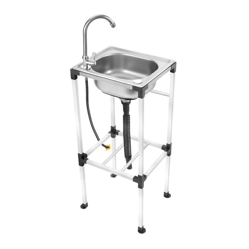 Freistehende Edelstahl Spültisch,Küchenspüle mit 360 ° Drehbarer Kaltwasserhahn,Mobile Spüle,42x37x83cm,Gewerbespüle,für Hotels, Bars, Restaurants, Küchen von XIAYUHE