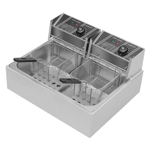 Friteuse Fritteuse,3200W 220V Ein-Zylinder-Fritteuse mit 2 Heizzonen,60°C-200°C,Öltanks(Einzylinder) 12L,für Burgerläden,Fast-Food-Restaurants,Brathähnchenläden von XIAYUHE
