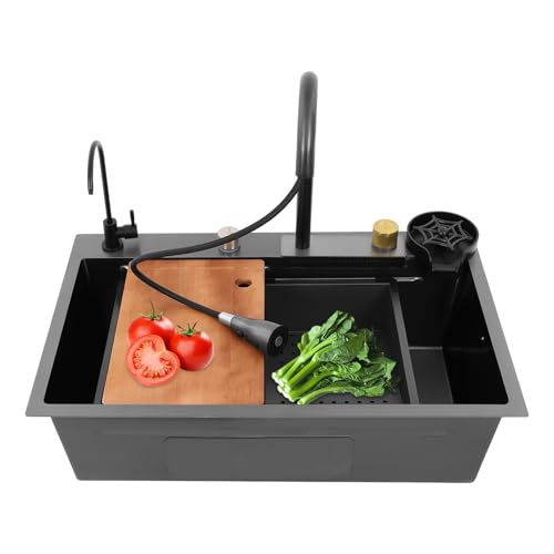 Küchenspüle Haushaltsspülbecken-Set, Edelstahlspüle, 8,3 Zoll Großes Fassungsvermögen,3 Wasserausgabemodi,Komplettes Spülenset,Doppellagige Gleitschiene,Gun-grey von XIAYUHE