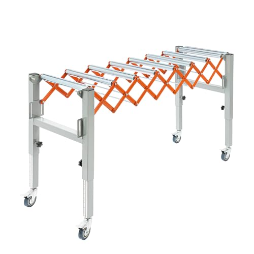Rollenbahn Rollbahn Rollenbahn Förderband,Verstellbarer Förderrollentisch,Verstellbare Länge (46-130cm) und Höhe(50-80cm),50kg,4 Universalräder mit Bremsen von XIAYUHE