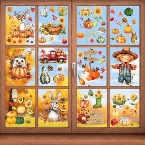 99 Stück Fensterbilder Herbst Selbstklebend – Herbstdeko Fenster Kürbis & Tiere, Abnehmbare Herbst Aufkleber, Herbstdeko Innen für Kinderzimmer, Wohnzimmer, Fall & Thanksgiving Decoration 99 Stück Fensterbilder Herbst Selbstklebend – Herbstdeko Fenster Kürbis & Tiere, Abnehmbare Herbst Aufkleber, Herbstdeko Innen für Kinderzimmer, Wohnzimmer, Fall & Thanksgiving Decoration von XIAZHDZ