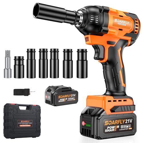 Schnurloser Schlagschrauber, 1/2 Schlagschrauber, 21V Power Impact Driver, Max Torque 369ft-lbs(500N.m) Bürstenloser Motor Elektroschrauber mit 4.0Ah Akku Wiederaufladbar (500 Nm) von XIAZIR