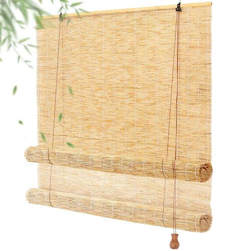 XIBANY Bambusrollo Wetterfest Aussen Balkon Rollo Mit Lifter Bambus Rollo Retro Schilf Vorhang Sichtschutz 65 80 90 100 140 160 180cm Breit Fenster Sonnenschutz Rollo Bambus Jalousine von XIBANY